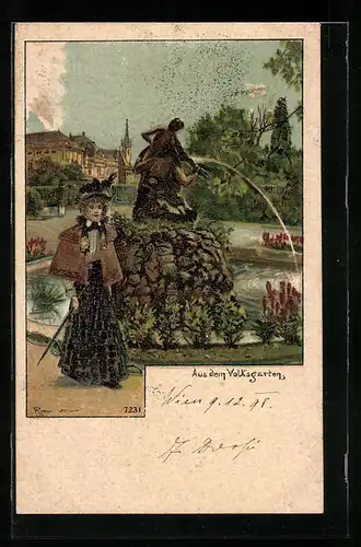 Lithographie Wien, Partie aus dem Volksgarten