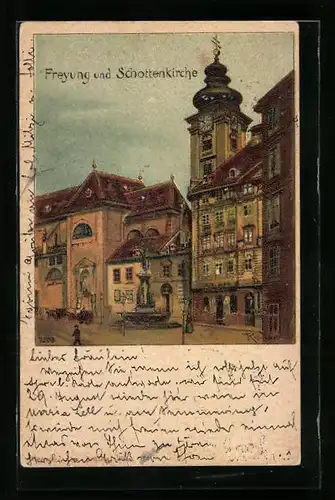 Lithographie Wien, Freyung und Schottenkirche