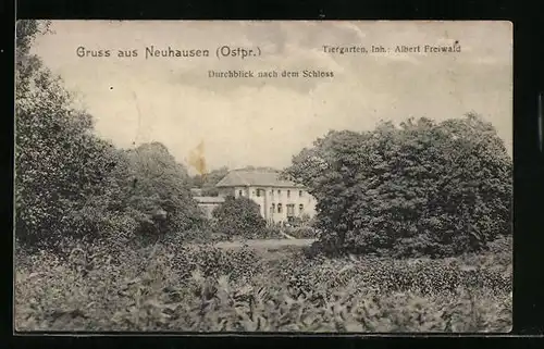 AK Neuhausen, Tiergarten, Durchblick nach dem Schloss