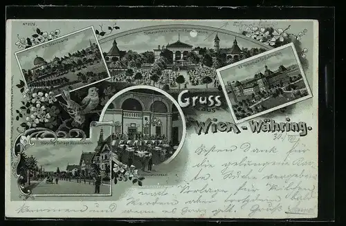 Mondschein-Lithographie Wien-Währing, Türkenschanz-Park mit Restaurant, K.K. Hochschule für Bodencultur