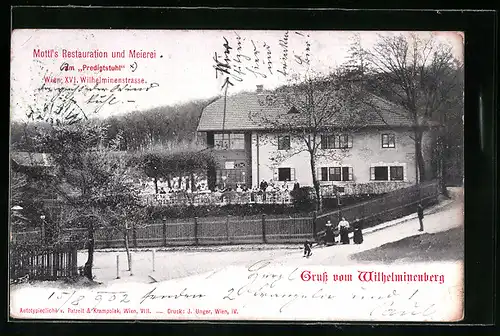 AK Wien-Wilhelminenberg, Mottl`s Restaurant und Meierei am Predigtstuhl, Wilhelminenstrasse