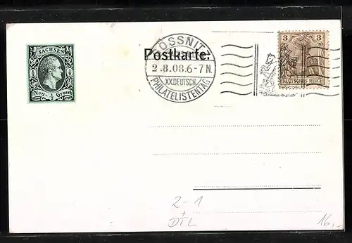 AK Gössnitz-Altenburg, XX. Dt. Philatelistentag u. XII. Bundestag Deutsch-Österr. Philatelisten-Vereine 1908, Ganzsache
