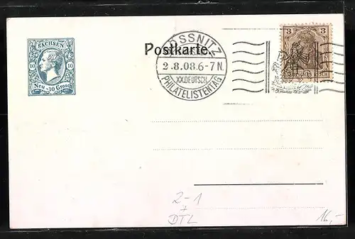 AK Gössnitz-Altenburg, XX. Dt. Philatelistentag u. XII. Bundestag Deutsch-Österr. Philatelisten-Vereine 1908, Ganzsache