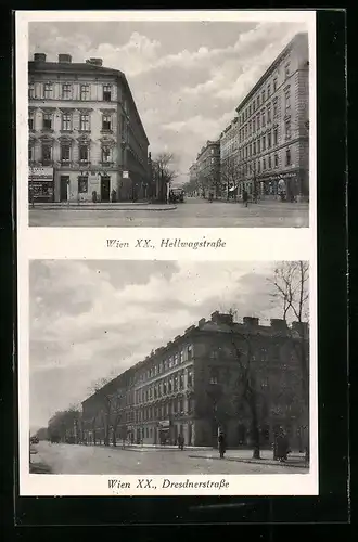 AK Wien, Blick in Hellwagstrasse und Dresdnerstrasse