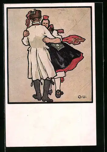 Künstler-AK Otto Ubbelohde: Parr in hessischer Tracht beim Tanz
