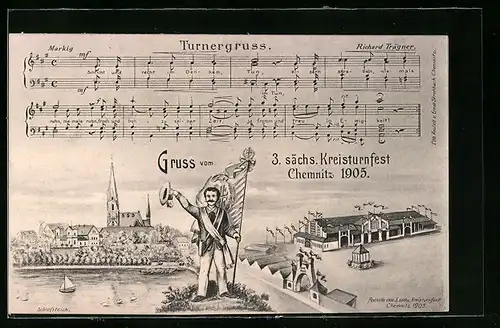 AK Chemnitz, 3. Sächs. Kreisturnfest 1905, Turnergruss