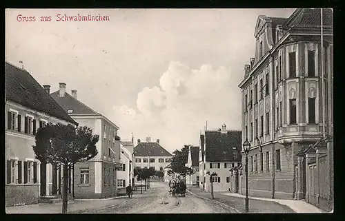 AK Schwabmünchen, Ortsansicht mit Strassenpartie