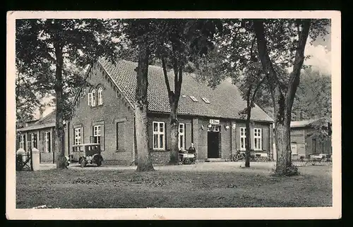 AK Schlamersdorf b. Bad Oldesloe, Gasthaus im Grünen mit Terrasse