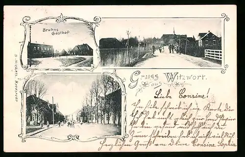 AK Witzwort, Bruhns Gasthof, Strassenpartie