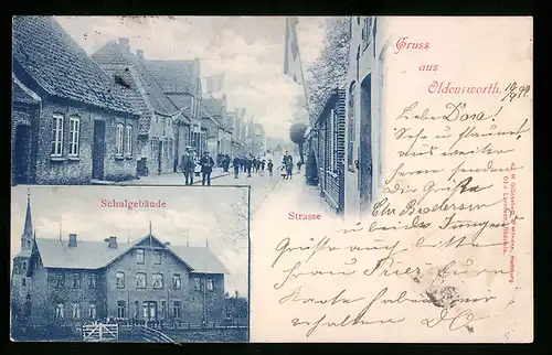 AK Oldenswort, Schulgebäude, Strasse