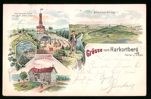 Lithographie Wetter a. d. Ruhr, Gasthaus Schemann, Harkortberg