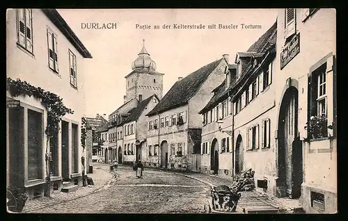 AK Durlach, Partie an der Kelterstrasse mit Baseler Torturm