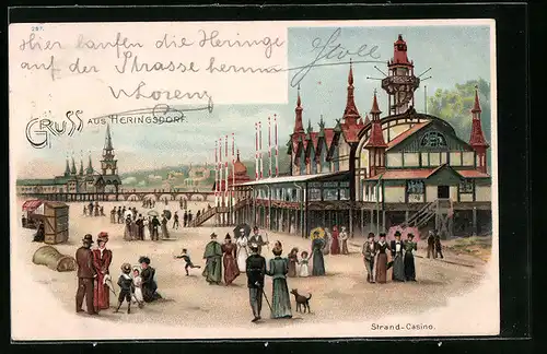 Lithographie Heringsdorf, Strand-Casino an der Promenade