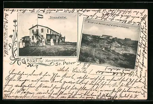 AK St. Peter /Nordseebad, Strandhotel, BLick v. d. Dünen auf d. Strandhotel