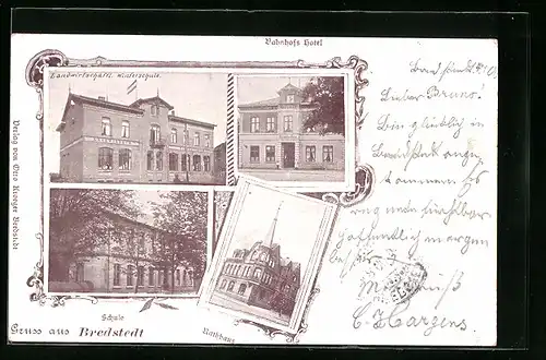 AK Bredstedt, Bahnhofs Hotel, Landwirtschaftl. Winterschule, Schule, Rathhaus