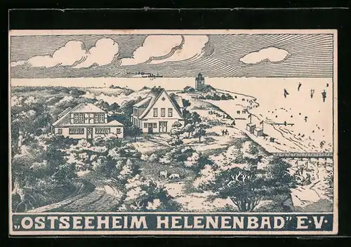 Künstler-AK Pelzerhaken bei Neustadt i. H., Ostseeheim Helenenbad mit Umgebung