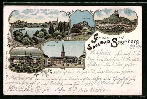 Lithographie Segeberg, Totalansicht vom Soolbad aus, Marktplatz, Kurhotel