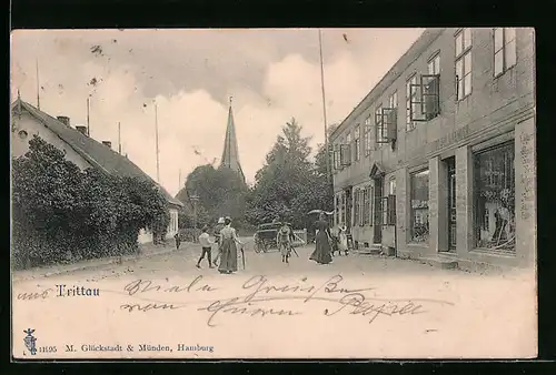 AK Trittau, Strassenpartie mit Kirche