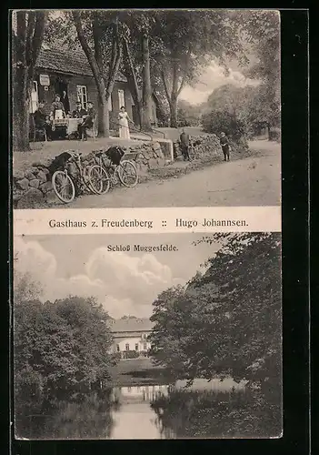 AK Muggesfelde, Schloss und Gasthaus z. Freudenberg, Inh.: Hugo Johannsen