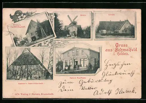 AK Schmalfeld i. Holstein, Wöbke`s Gasthaus, Zastrow`s Gastwirtschaft, Harm`s Kaufhaus