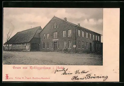 AK Rickling i. Holst., Gasthaus Ricklingerdamm