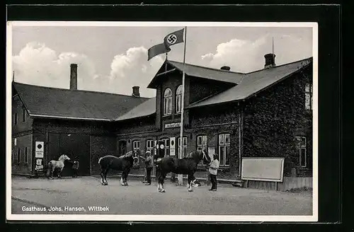 AK Wittbek b. Husum, Gasthaus von Johs. Hansen mit Pferdehandlung, 