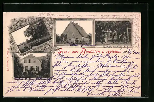 AK Bimöhlen i. Holstein, Humfeldt`s Gasthaus, Gebäudeansicht, Ortspartie