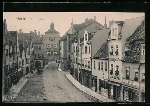 AK Weiden, Strasse Oberer-Markt mit Geschäften