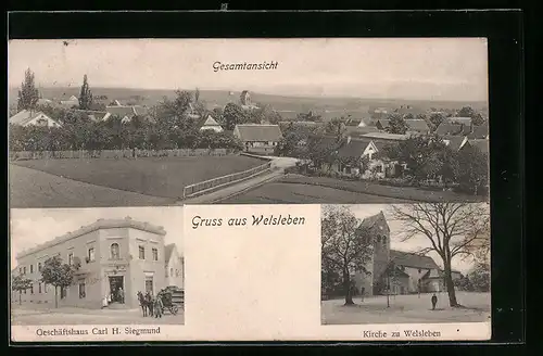 AK Welsleben, Gesamtansicht, Kirche, Geschäftshaus Carl H. Siegmund