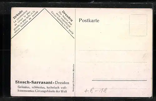 Künstler-AK Dresden-Neustadt, Zirkus Stosch-Sarrasani, Eröffnung 1912