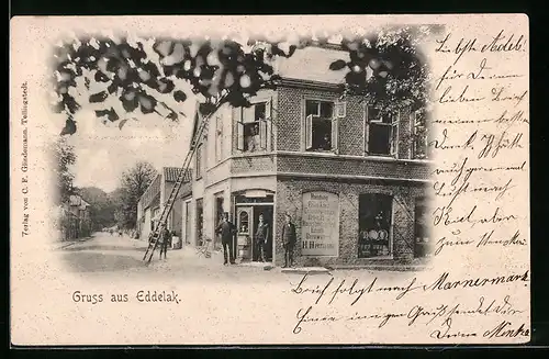 AK Eddelak, Strasseneck an der Handlung von H. Herrmann