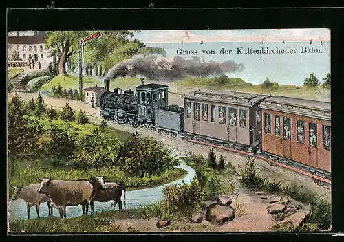 Künstler-AK Kaltenkirchen, Lokomotive der Kaltenkirchener Bahn