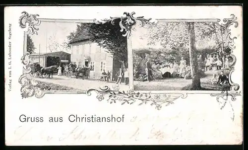 AK Segeberg, Gasthaus Christianshof mit Passanten
