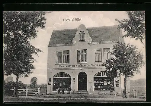 AK Sievershütten, Frontalansicht des Sievershüttener Kaufhausgebäudes