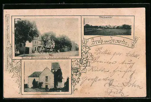 AK Ivenrode, Gasthof Deutsches Haus, Totalansicht, Kirche