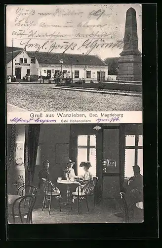 AK Wanzleben b. Magdeburg, Cafe Hohenzollern mit Innenansicht