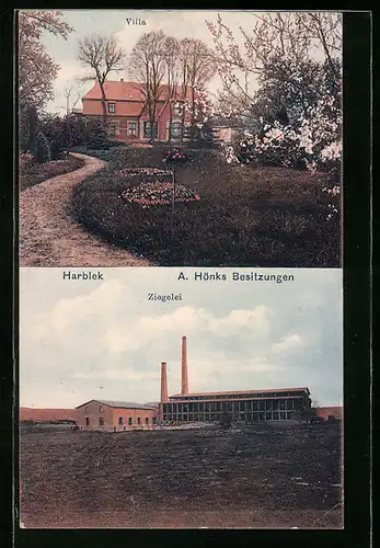 AK Harblek / Oldenswort, Villa mit Grünanlagen, Ziegelei