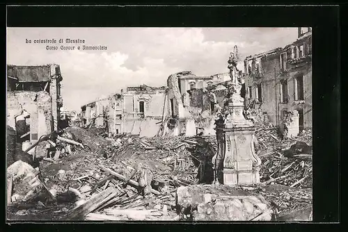 AK Messina, La catastrofe, Corso Cavour e Immacolata, Zerstörungen nach Erdbeben