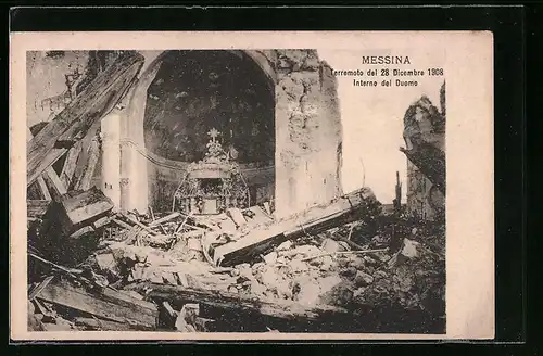 AK Messina, Terremoto del 28 Dicembre 1908, Interno del Duomo, Erdbeben