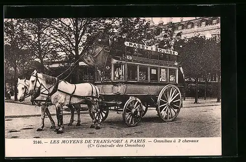 AK Paris, Les Moyens de Transport à Paris, Omnisbus à 2 chevaux