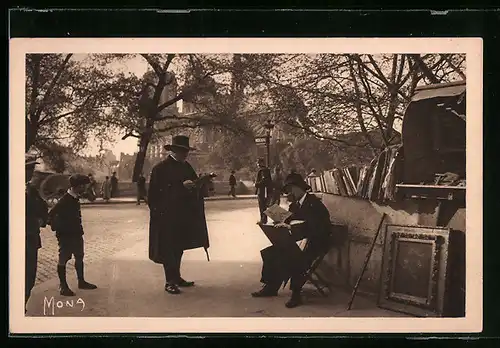 AK Paris, Bouquiniste du Quai Montebello, Notre-Dame