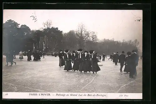 AK Paris l`Hiver, Patinage au Grand Lac du Bois-de-Boulogne