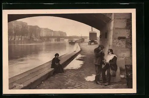 AK Paris, Scene de quai, pres de Notre-Dame