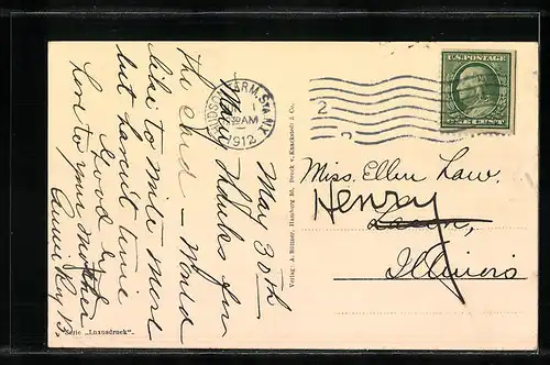 Künstler-AK Riesendampfer Kaiserin Auguste Victoria der H.-A.-Linie in der Bugansicht