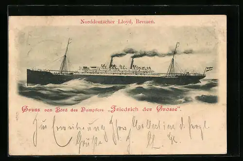 AK Passagierschiff Friedrich der Grosse des Nordd. Lloyds Bremen in voller Fahrt