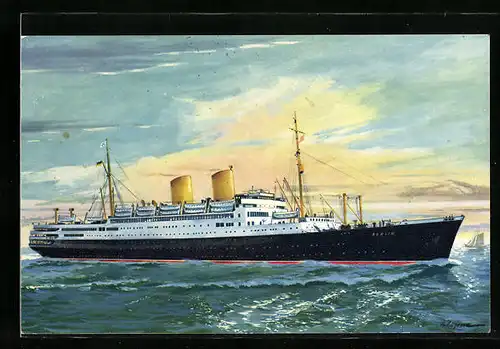 Künstler-AK Passagierschiff MS. Berlin des Nordd. Lloyd auf hoher See