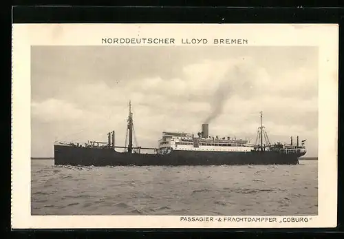 AK Passagierschiff und Frachtdampfer Coburg des Nordd. Lloyd in voller Fahrt