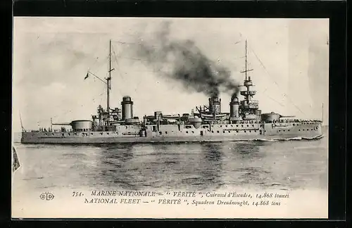AK Französisches Kriegsschiff Vérité auf Steuerbord