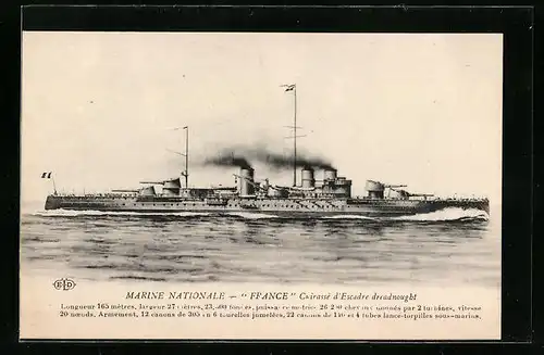 AK Französisches Kriegsschiff France auf hoher See