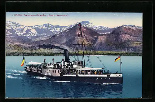 AK Bodensee-Dampfer Stadt Konstanz mit Alpenpanorama